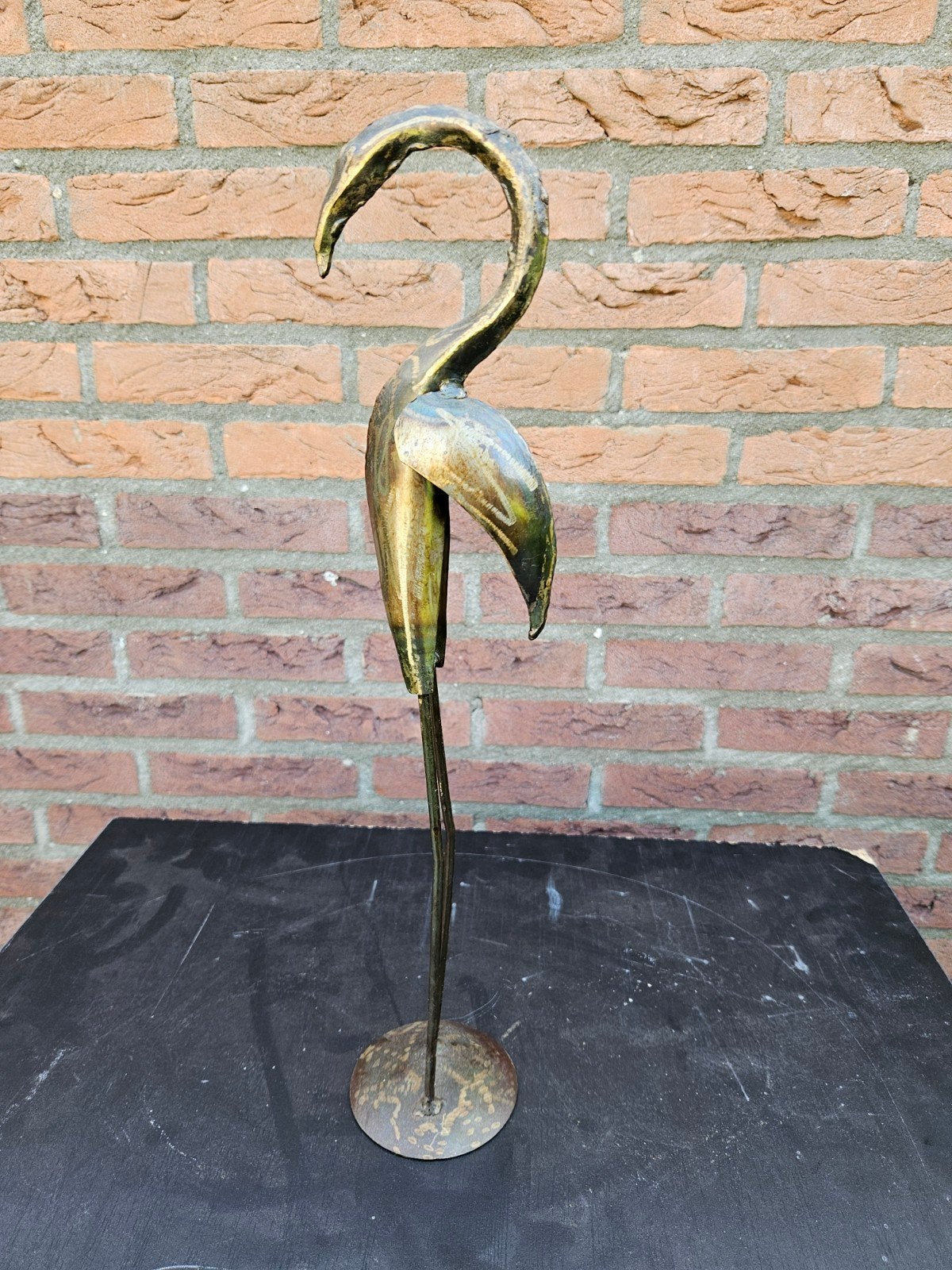 Metalen Kraanvogel Beeldje - Vintage Decoratie, Vintage, Gebruikt, Ophalen of Verzenden, Goud