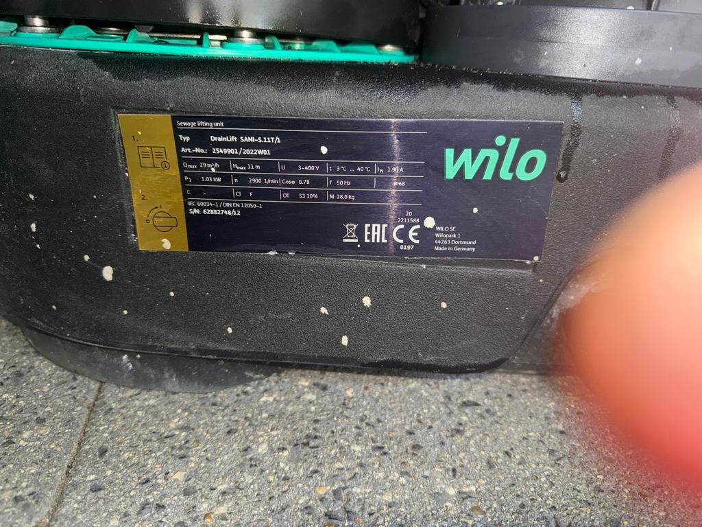 Wilo vuilwaterpomp DrainLift SANI-S.11T/1 - Nieuwstaat, Tuin en Terras, Ophalen, Nieuw, Elektrisch, Overige typen