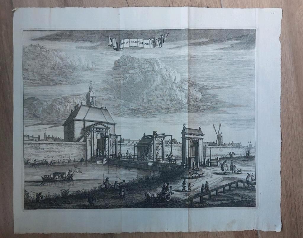 10 / Weeseper Poort te Amsterdam Caspar Commelin uit 1693, Antiek en Kunst, Kunst | Etsen en Gravures, Ophalen of Verzenden