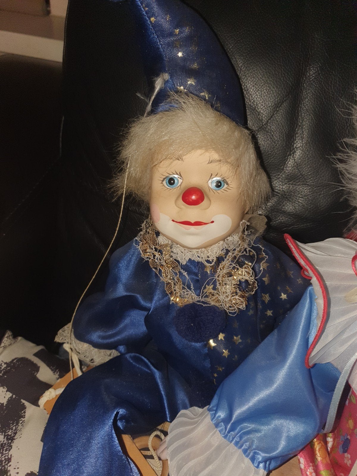 Vintage Porseleinen Clown Pop - Blauw Kostuum, Verzamelen, Ophalen of Verzenden, Gebruikt, Pop