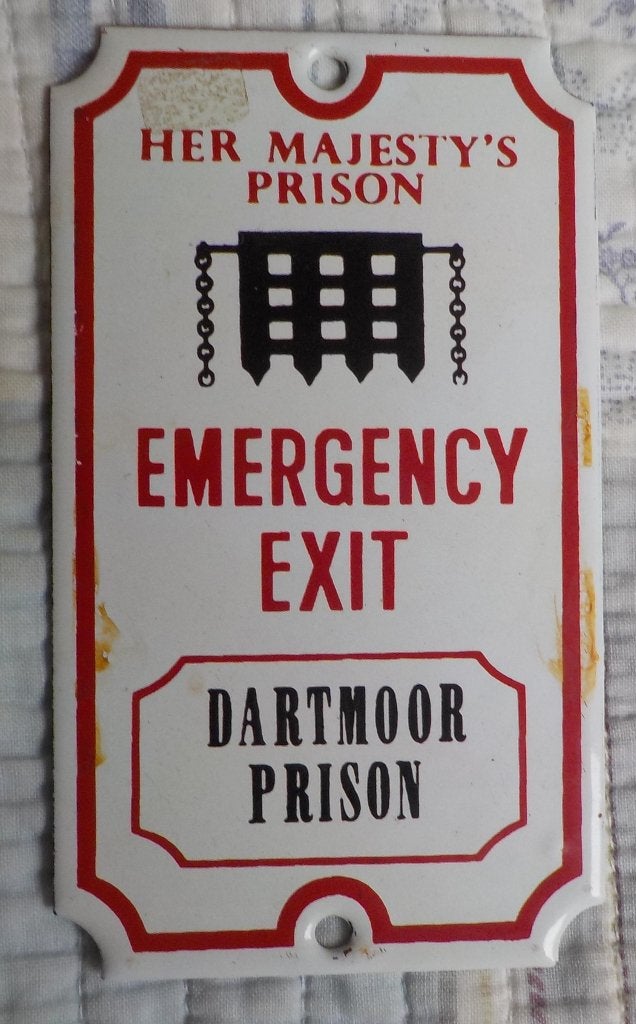 Vintage metalen emaille bordje Dartmoor prison, Verzamelen, Merken en Reclamevoorwerpen, Ophalen of Verzenden, Zo goed als nieuw