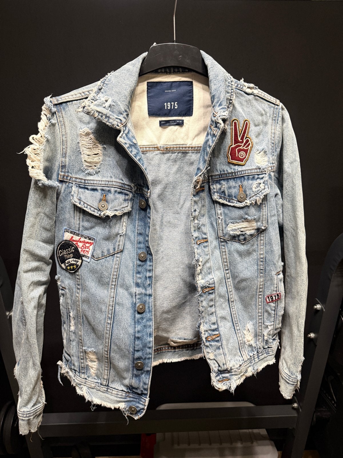 Zara denim jack maat S met patches, Verzenden, Gedragen, Maat 36 (S), Blauw