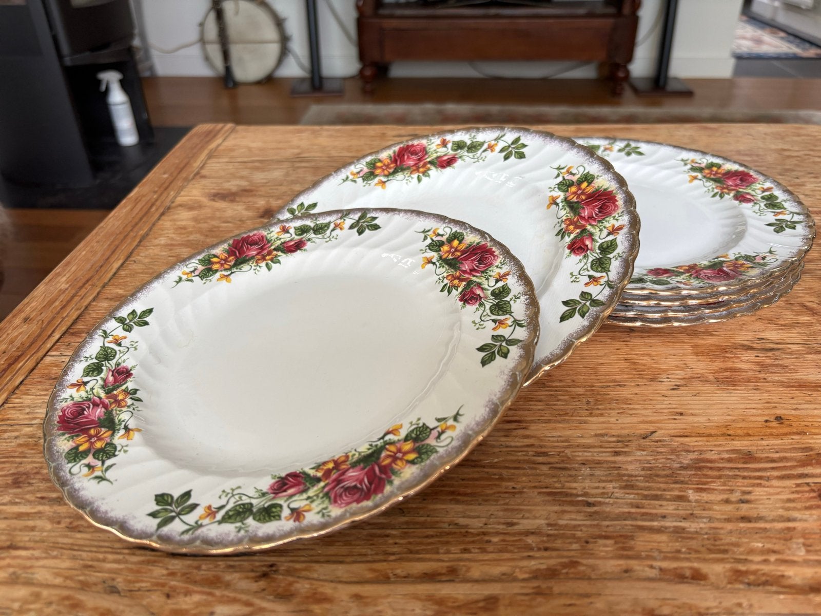 6 ontbijtborden 'English Rose' - Vintage servies, Gebruikt, Overige merken, Keramiek, Vintage
