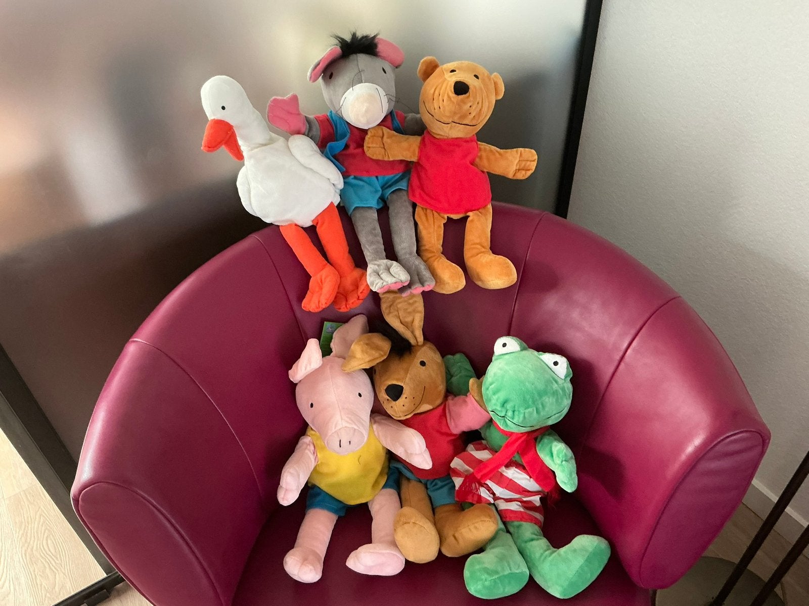 Set van 6 handpoppen kikker en vriendjes Max Velthuijs, Ophalen of Verzenden, Gebruikt
