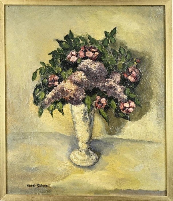 Karel Marinus Hendrikus Colnot 1921-1996 schilderij bloemen, Antiek en Kunst, Bloemen, Doek, Expressionistisch, Ophalen of Verzenden