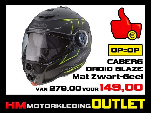 Motorhelm Caberg Droid Blaze - Mat Zwart-Geel - S-56, Motoren, Kleding | Motorhelmen, Dames, Heren, Kinderen, Systeemhelm, Caberg