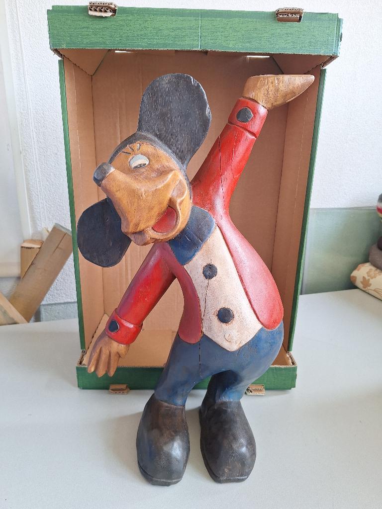 Houten Mickey Mouse, Antiek en Kunst, Kunst | Beelden en Houtsnijwerken, Beeld, Hout, Overige onderwerpen, 50 - 100 cm, Europa