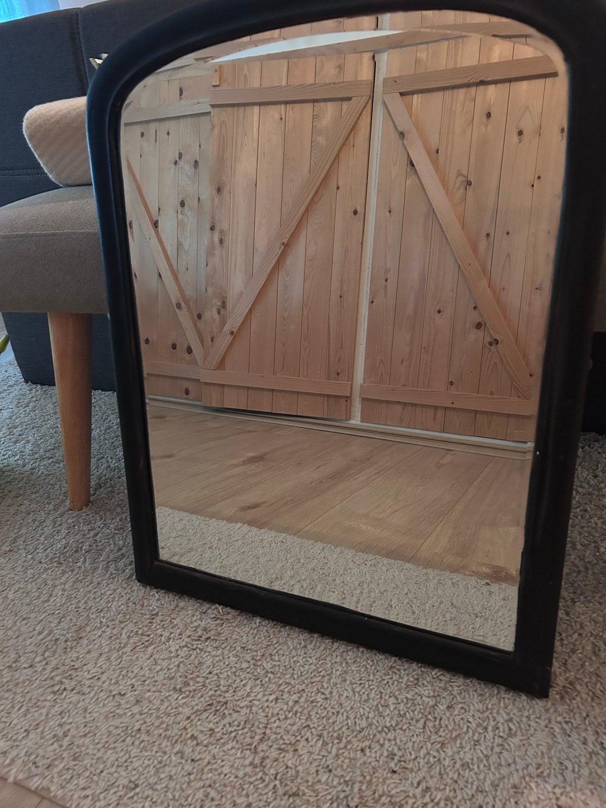 Zware antieke spiegel met zwarte krijtverf - 64x49 cm, Ophalen, Rechthoekig, Minder dan 50 cm, Minder dan 100 cm