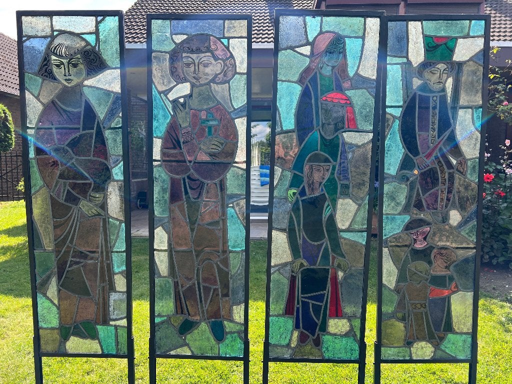 -+ Verzameling glas in lood panelen Fr.Cox 1953 +-, Antiek en Kunst, Antiek | Glas en Kristal, Ophalen
