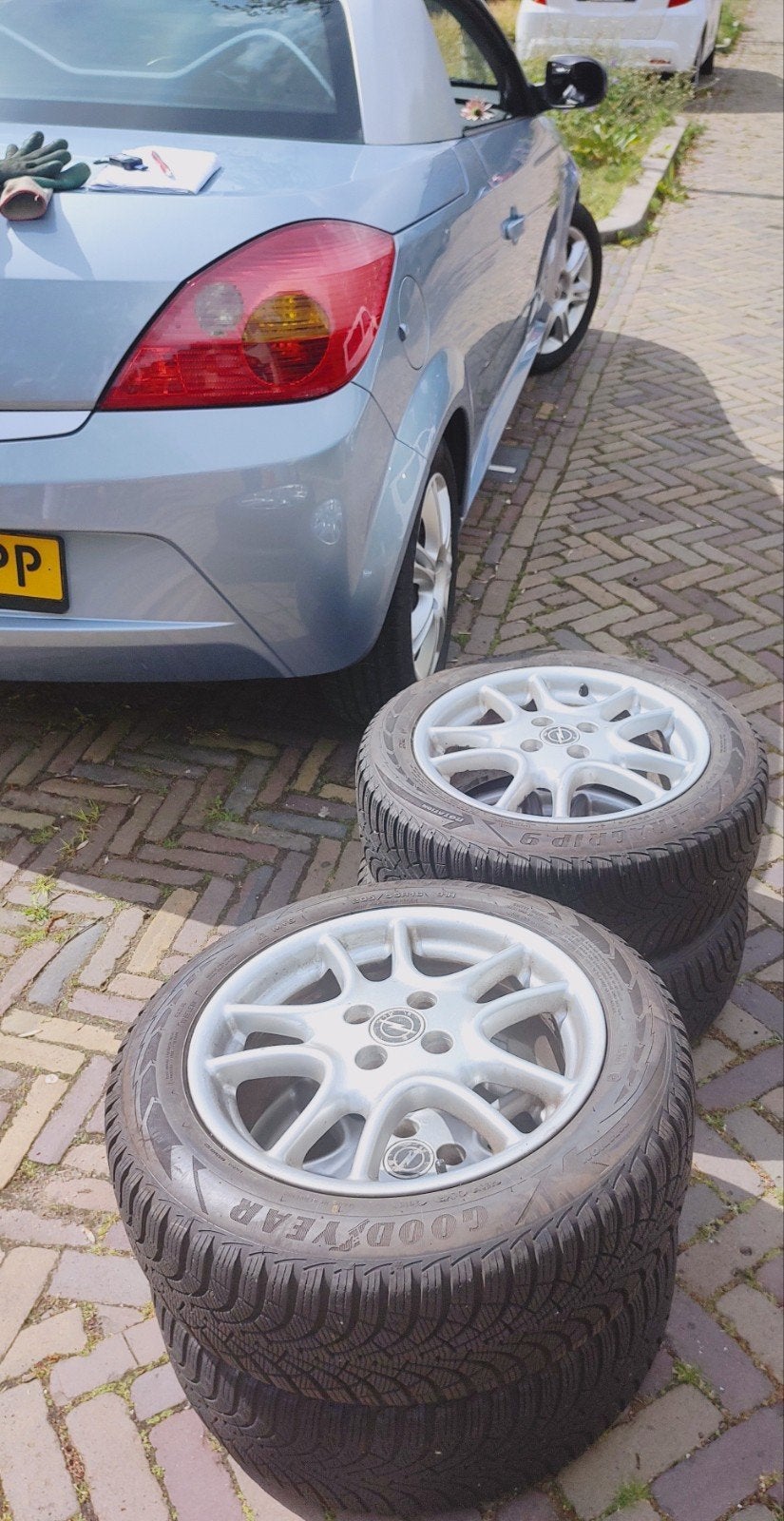 4 velgen Opel 16" 4x100 ET45 7J winterbanden, as 56,6mm, Ophalen, Gebruikt