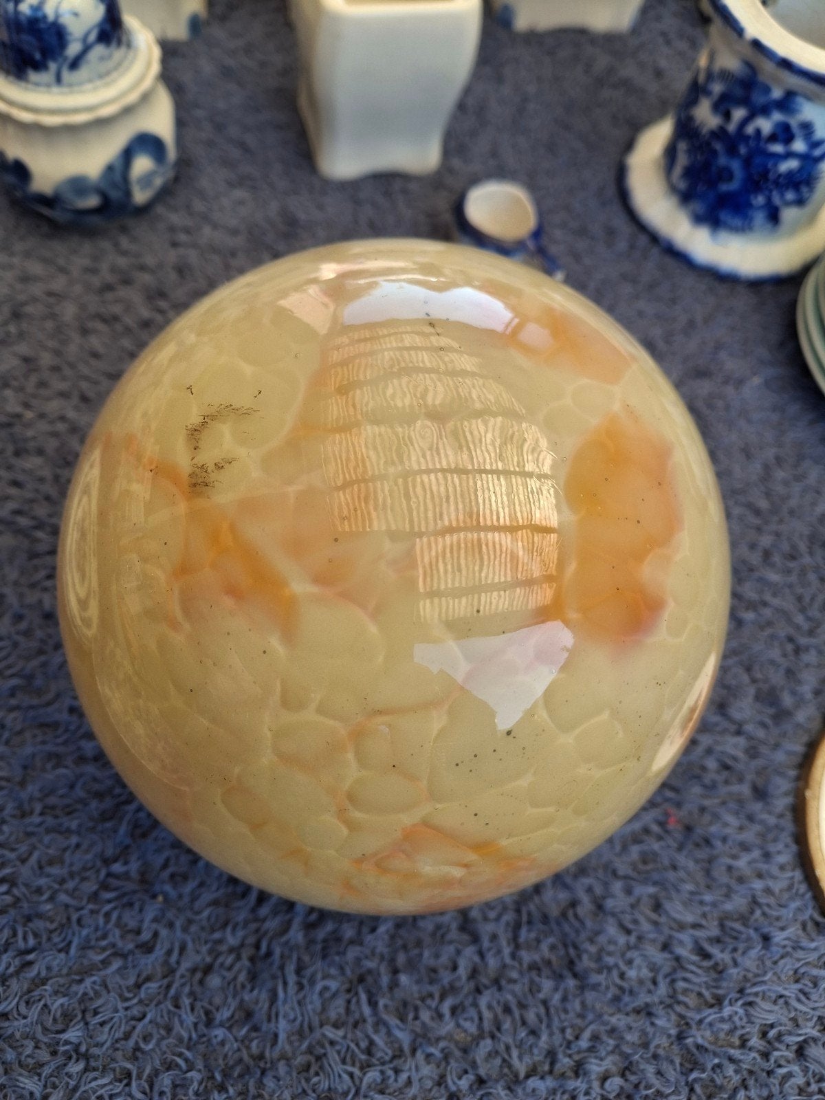 Vintage glazen bol lampenkap met marmer effect, Huis en Inrichting, Ophalen, Overige merken, Gebruikt, Meerkleurig