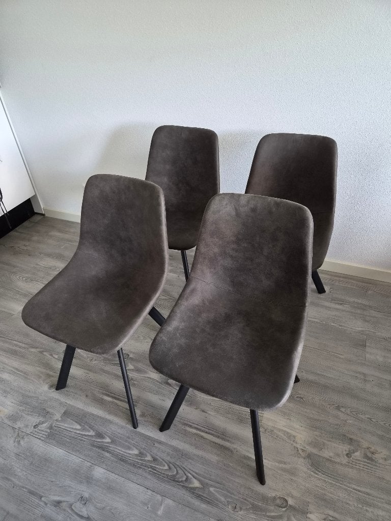 Eetkamerstoelen grijs/ antraciet suède (kwantum), Ophalen, Gebruikt, Overige materialen, Vier