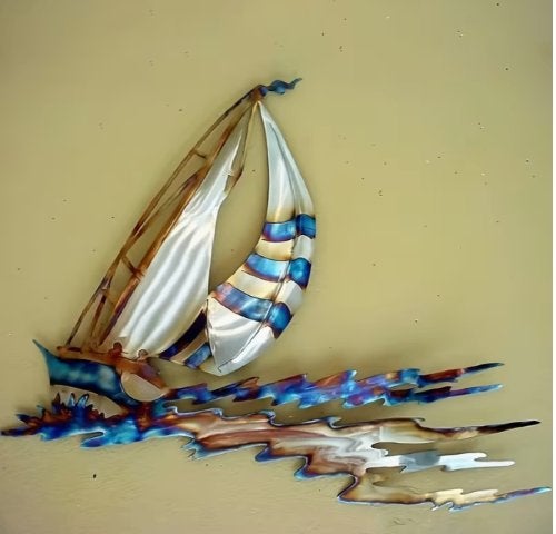 Muurdecoratie Zeilboot metaal, Metaal, 19 cm, 35 cm, Meerkleurig