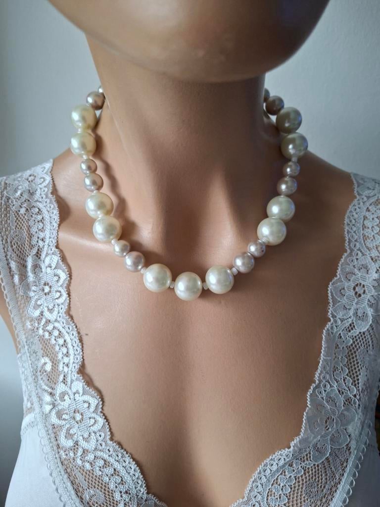 Elegante Parelkralen shoker- Crème en Roze Tinten, Ophalen of Verzenden, Zo goed als nieuw, Beige, Overige materialen