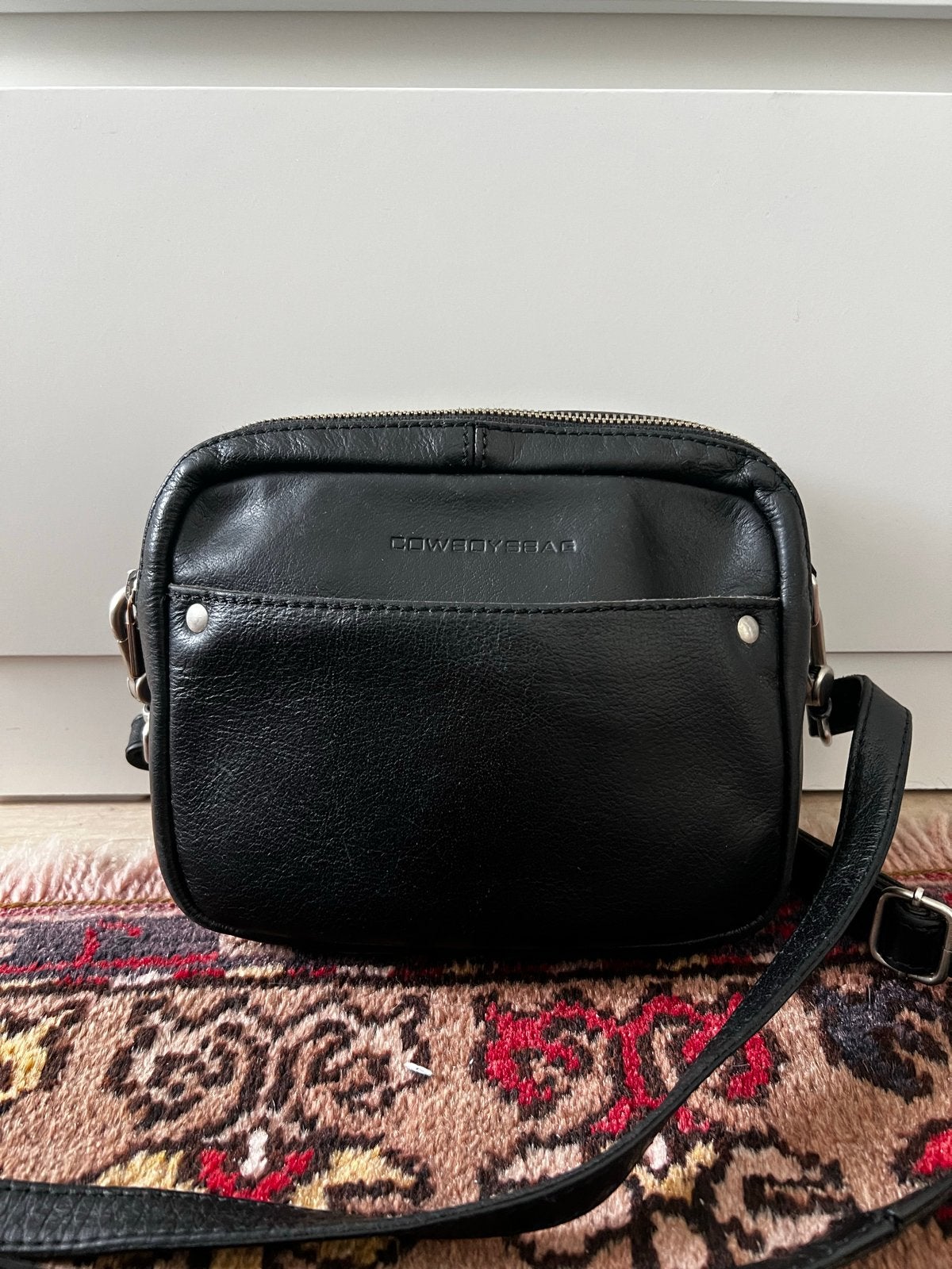 Cowboysbag Zwart Leren Schoudertasje - 23x19x8cm, Ophalen of Verzenden, Gebruikt, Zwart, Schoudertasje