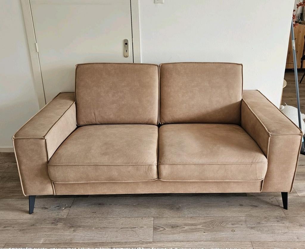 Pronto Wonen Barrio 2-zits Bank Taupe/Caramel, Ophalen, Driepersoons, 75 tot 100 cm, Zo goed als nieuw