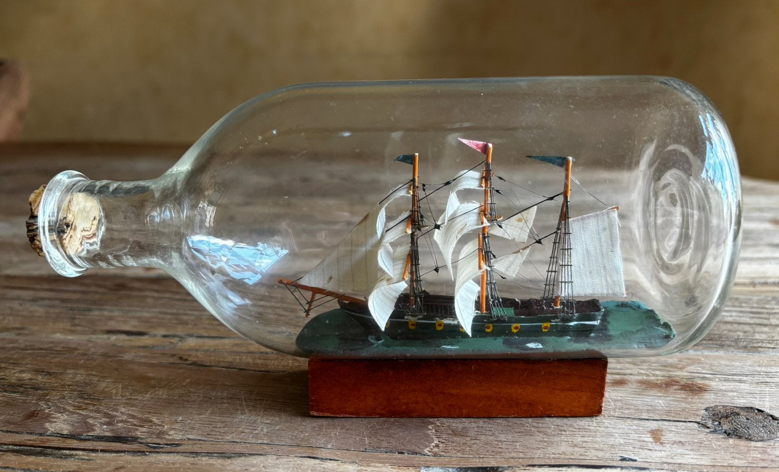 Vintage scheepje in glazen fles, Ophalen of Verzenden, Zo goed als nieuw, Schaalmodel