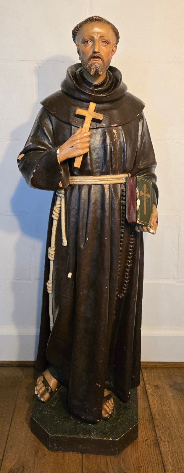 Antiek gipsen heiligenbeeld Sint-Franciscus van Assisi, Antiek en Kunst, Antiek | Religie, Ophalen
