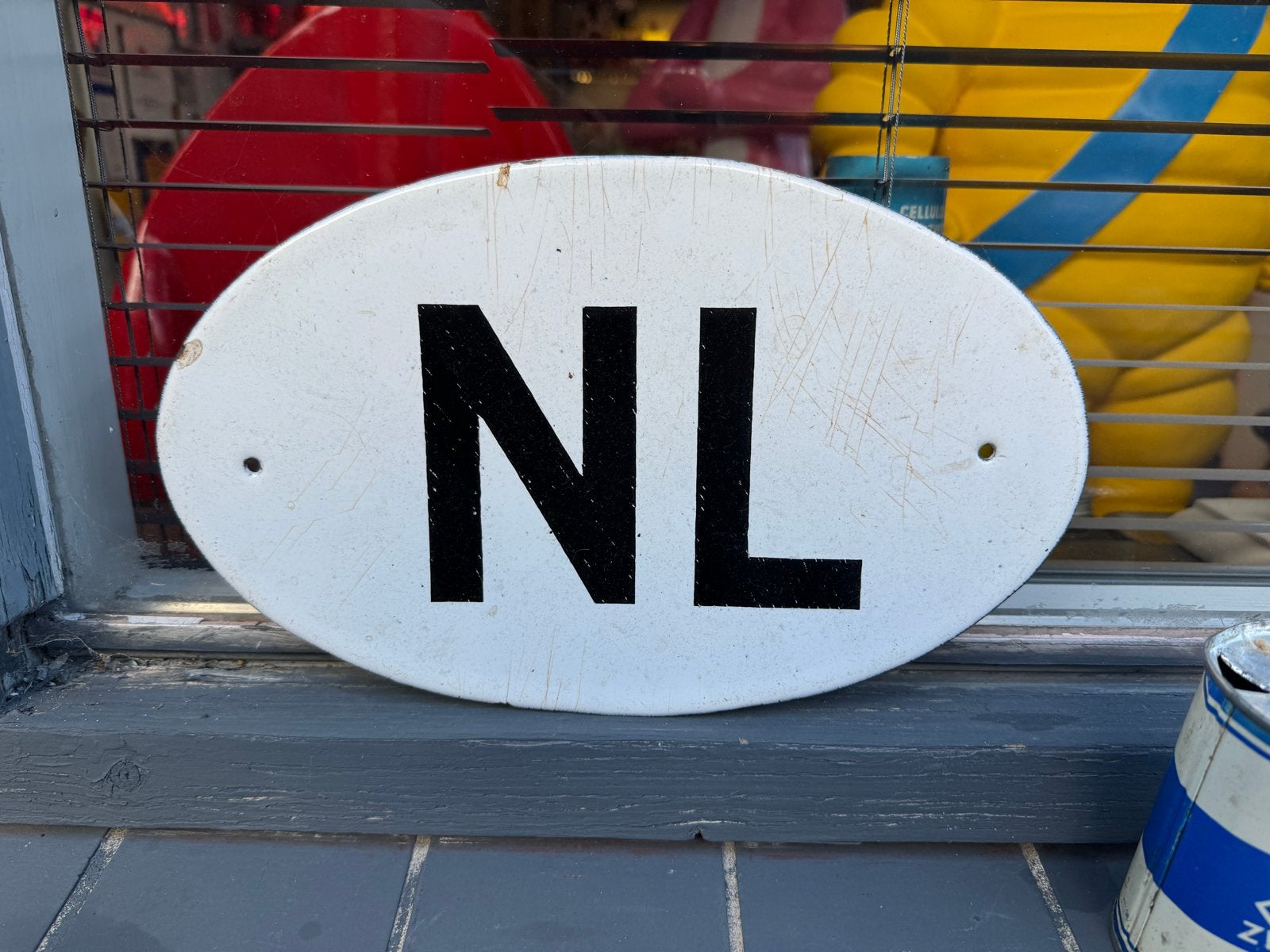 Vintage NL Ovaal Auto Kentekenplaat - Nederland, Ophalen of Verzenden