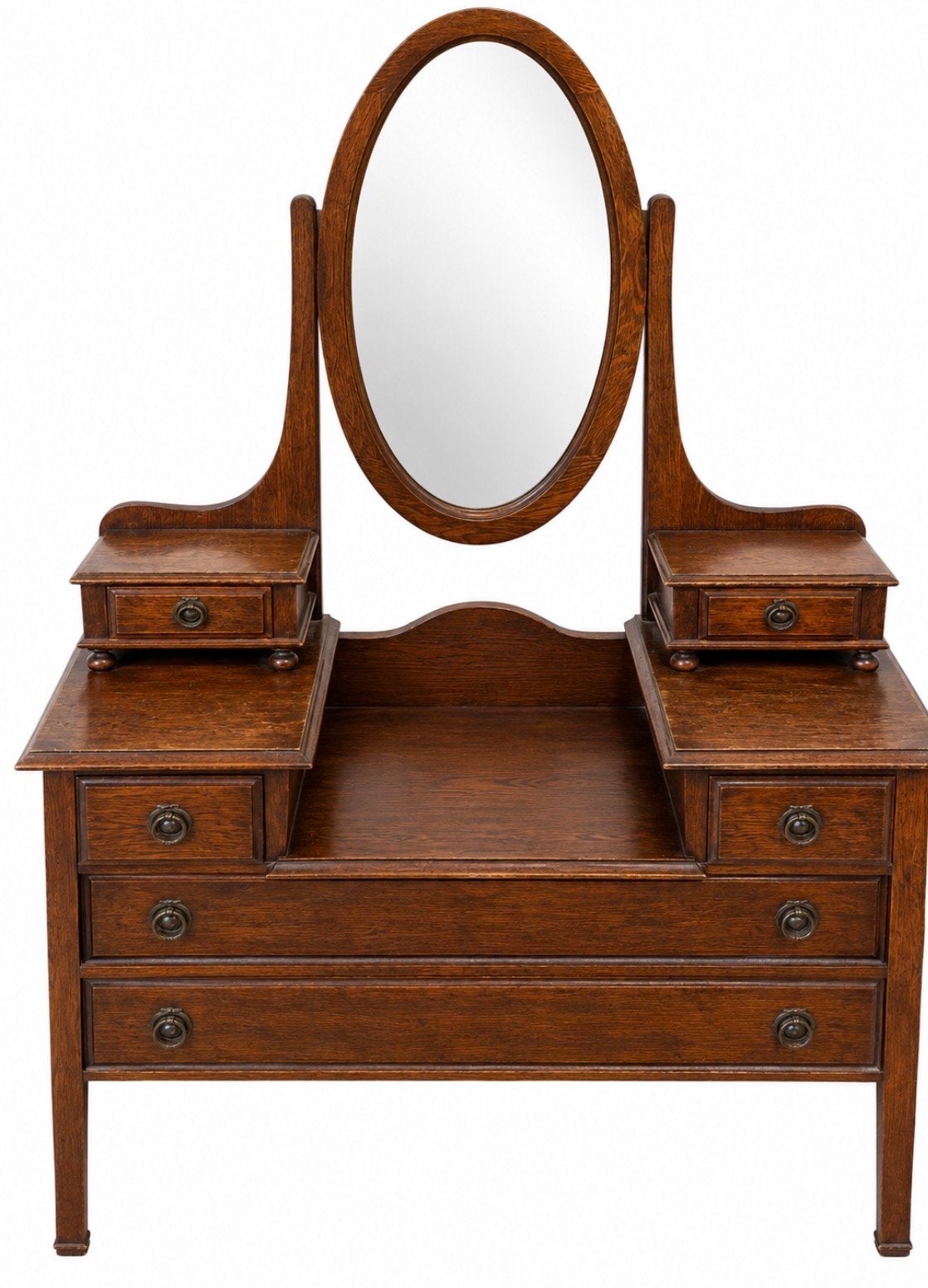 Antieke eikenhouten kaptafel met spiegel en lades, Antiek en Kunst, Ophalen