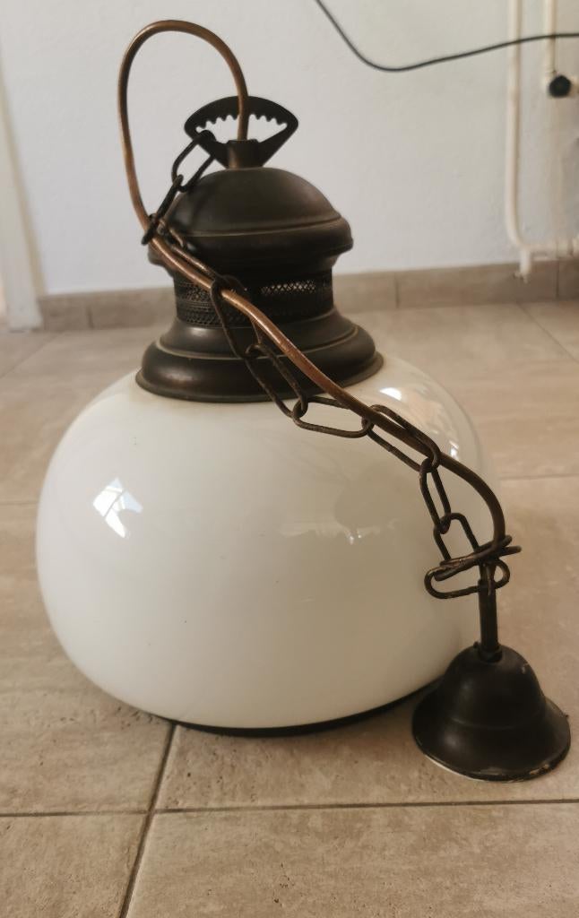 Hanglamp glas koper vintage, Huis en Inrichting, Lampen | Hanglampen, Zo goed als nieuw, Glas, Minder dan 50 cm, Klassiek vintage