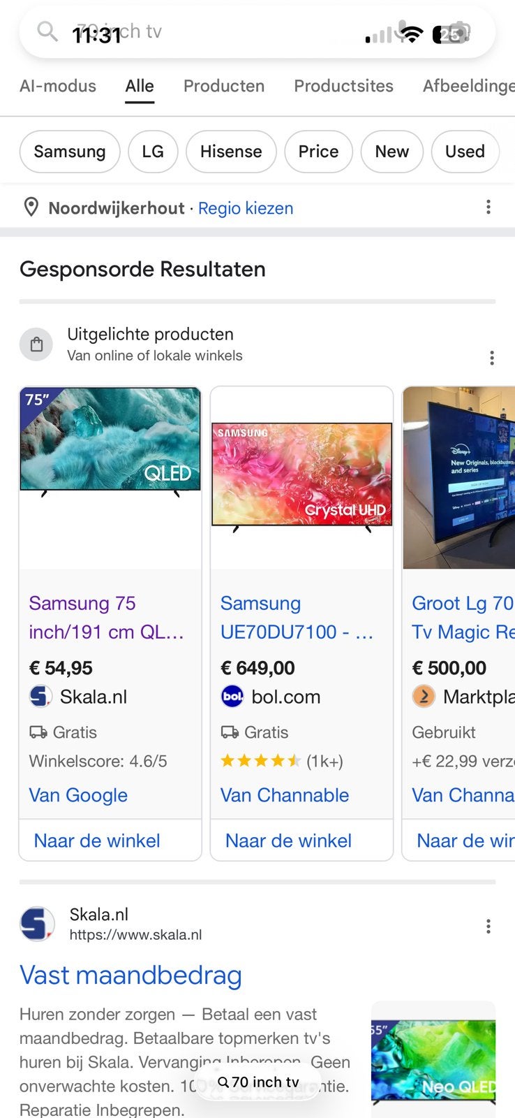 GEZOCHT!! 70 inch tv met defect, Ophalen