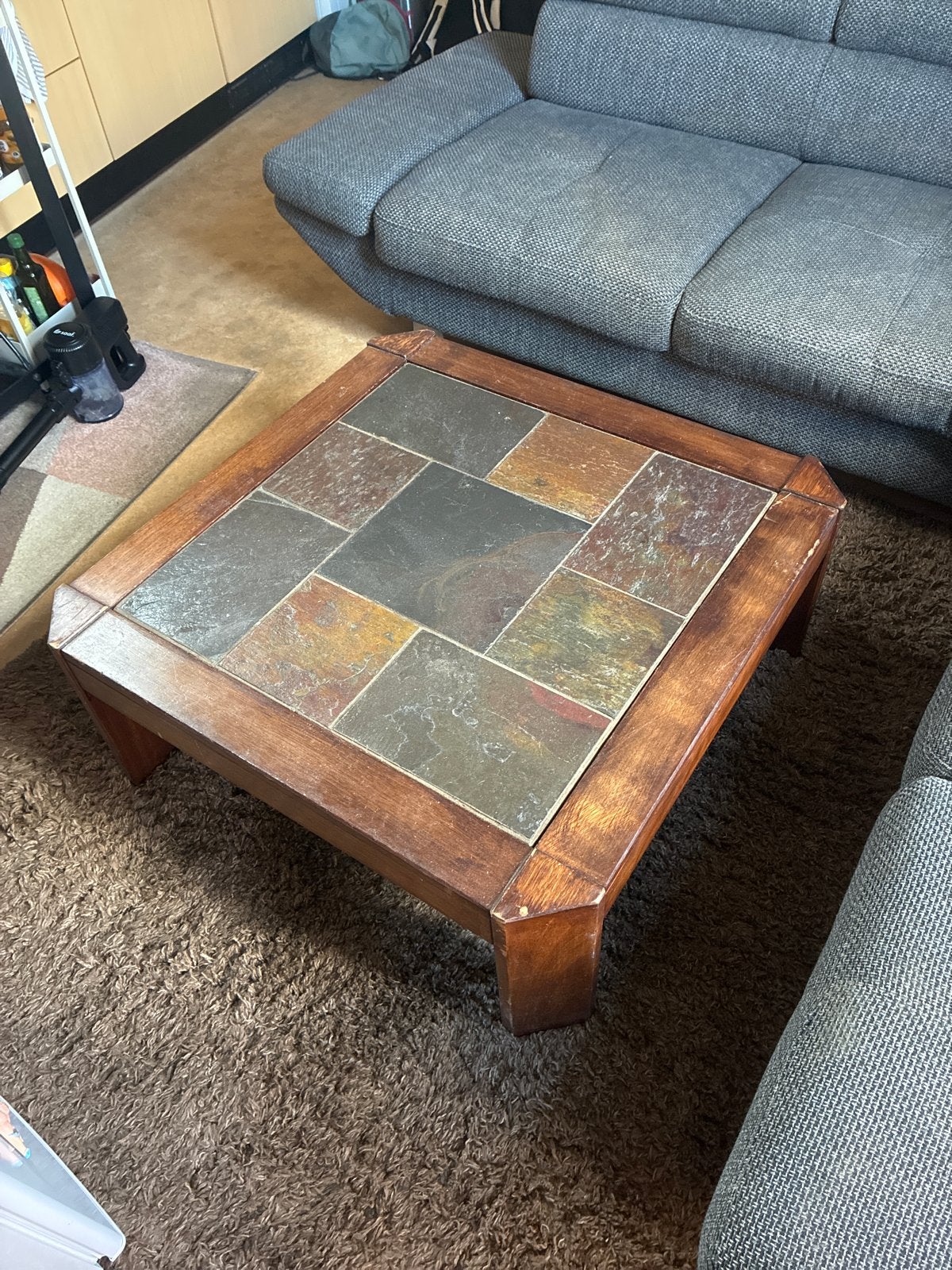 Salontafel met tegels - Hout en natuursteen, Gebruikt, 50 tot 100 cm, Vierkant, 5 – 50