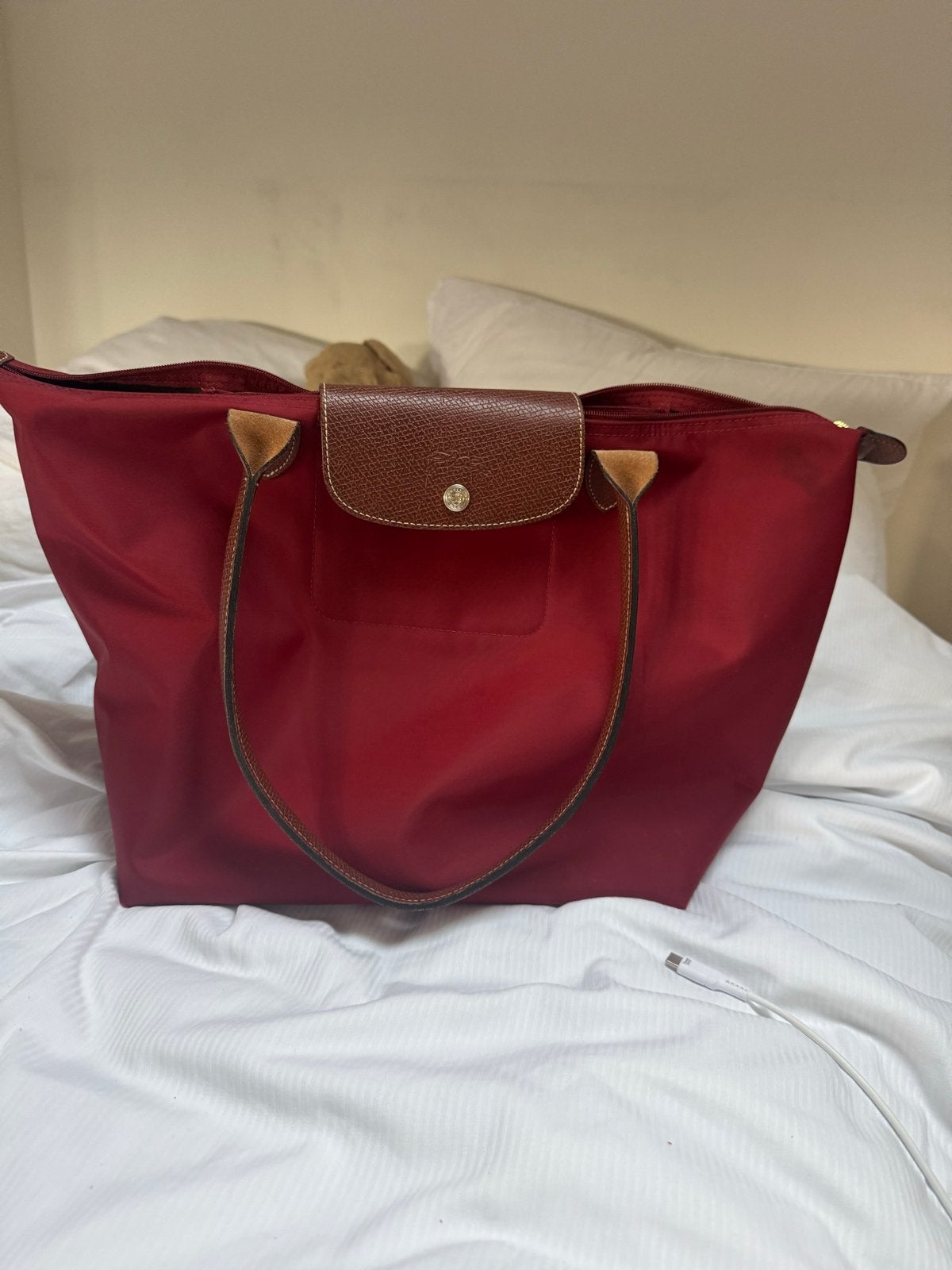 Longchamp Le Pliage Shopper - Bordeaux Rood, Sieraden, Tassen en Uiterlijk, Tassen | Damestassen, Ophalen of Verzenden, Gebruikt