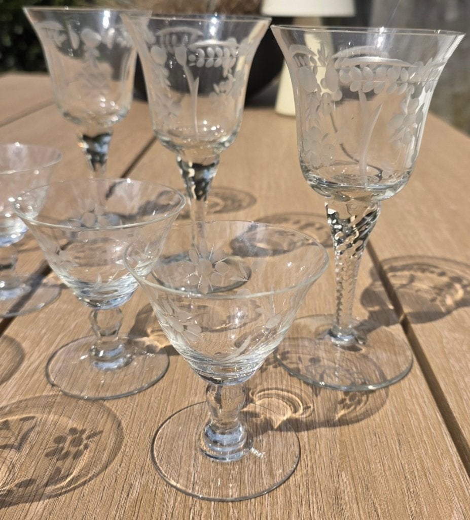 (11)	Te koop  Prachtige set (13x) Vintage Kristallen Glazen, Ophalen of Verzenden