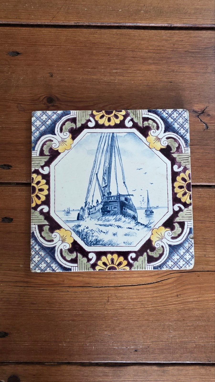 Antieke tegel Jugendstill, maritiem Villeroy & Boch Mosaika, Ophalen of Verzenden