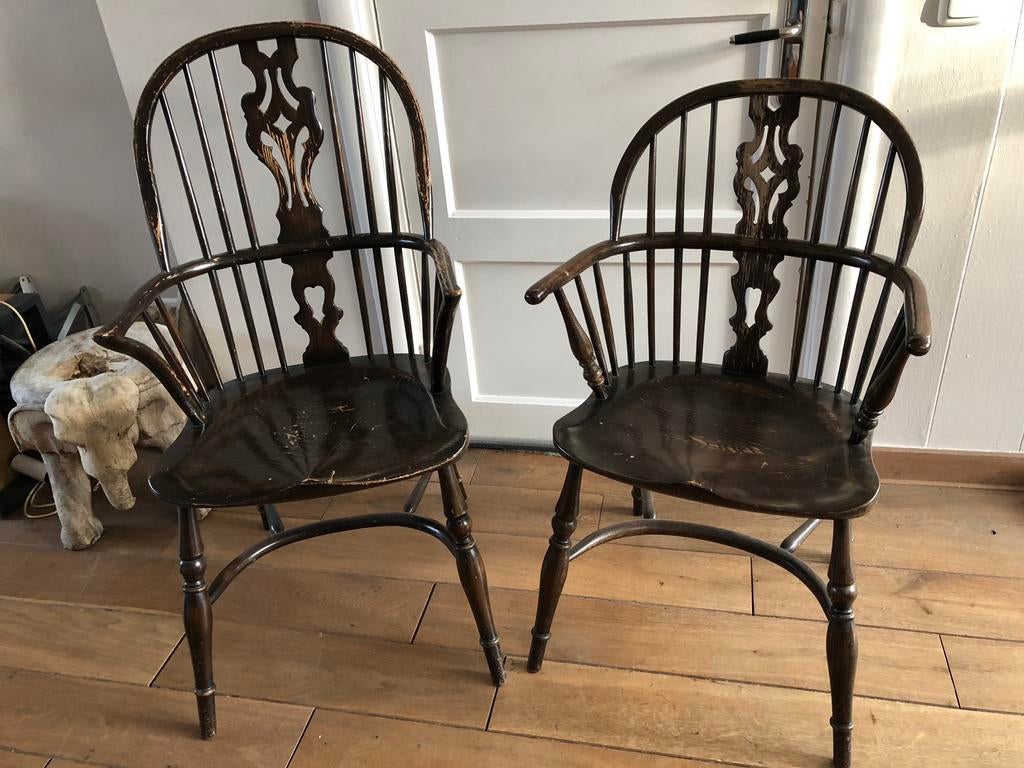 2 charmante Windsor stoelen, Huis en Inrichting, Stoelen, Ophalen, Gebruikt, Twee, Bruin