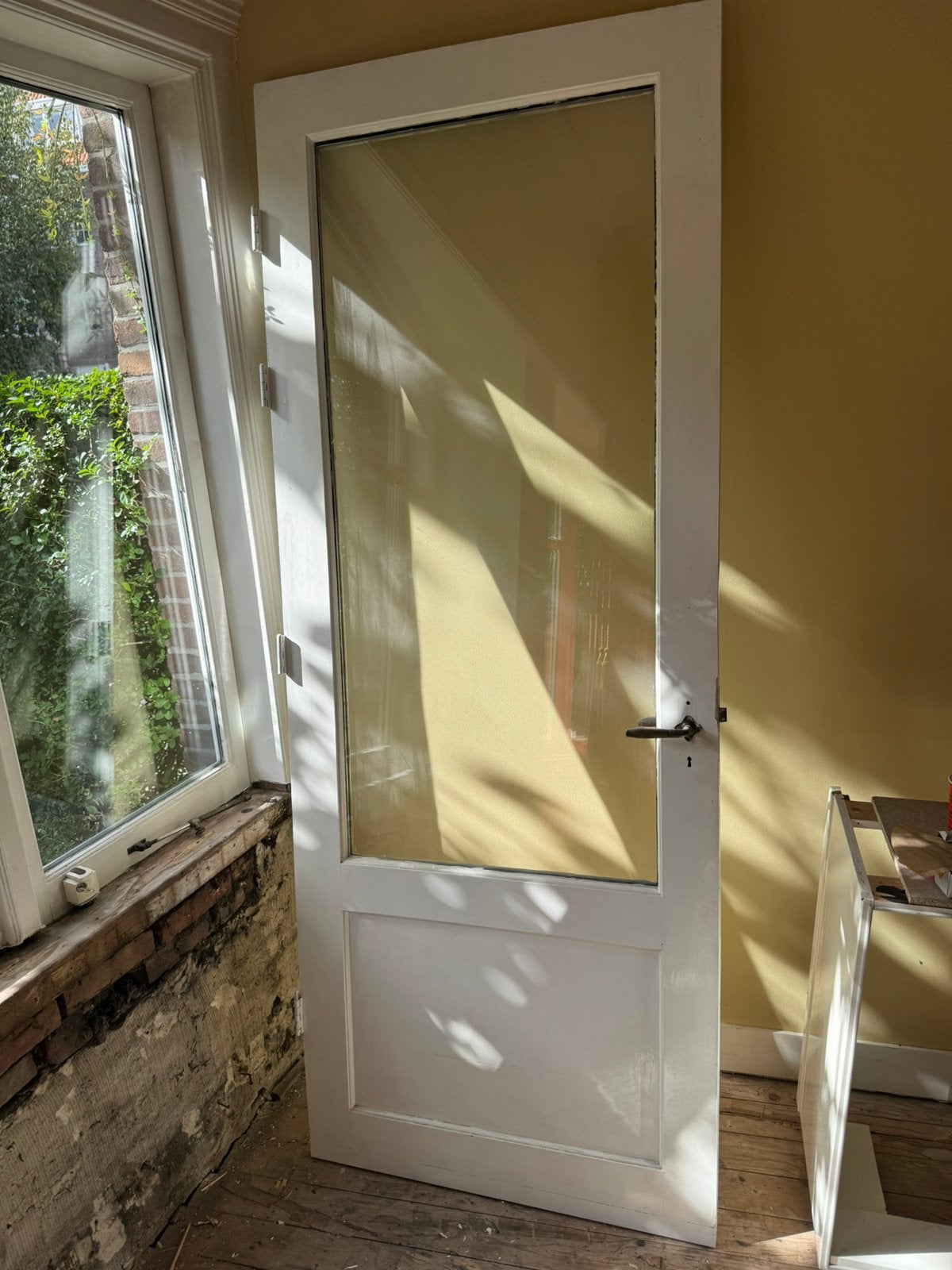 Paneeldeur met glas - jaren 20 / 30, Ophalen, Binnendeur, 200 tot 215 cm, Glas