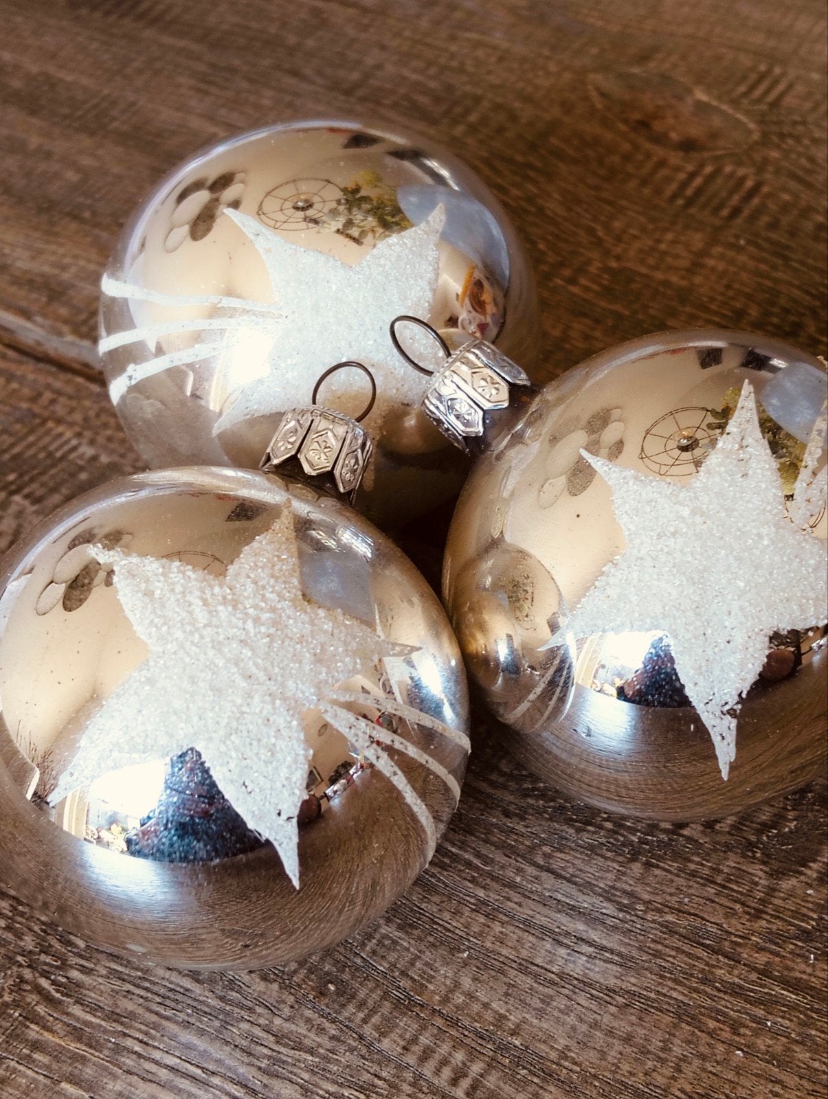 vintage kerstversiering glazen zilverkleurige kerstballen, Diversen, Kerst, Ophalen of Verzenden, Gebruikt