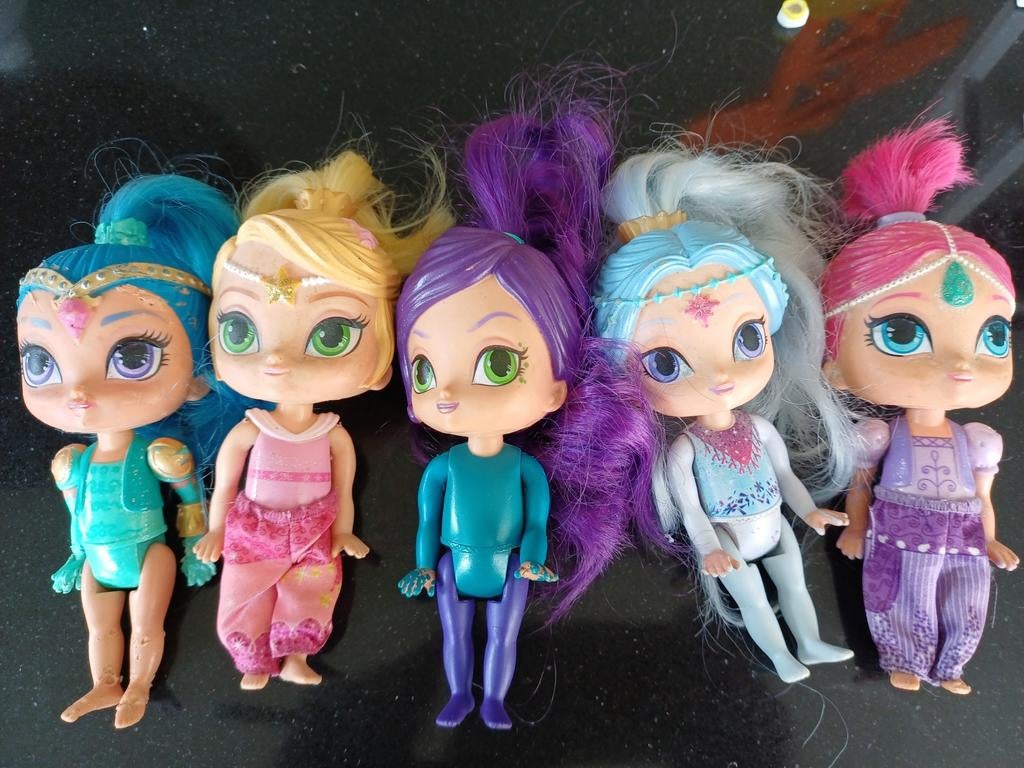 Shimmer en Shine poppen set - 5 stuks, Ophalen of Verzenden, Gebruikt, Overige typen