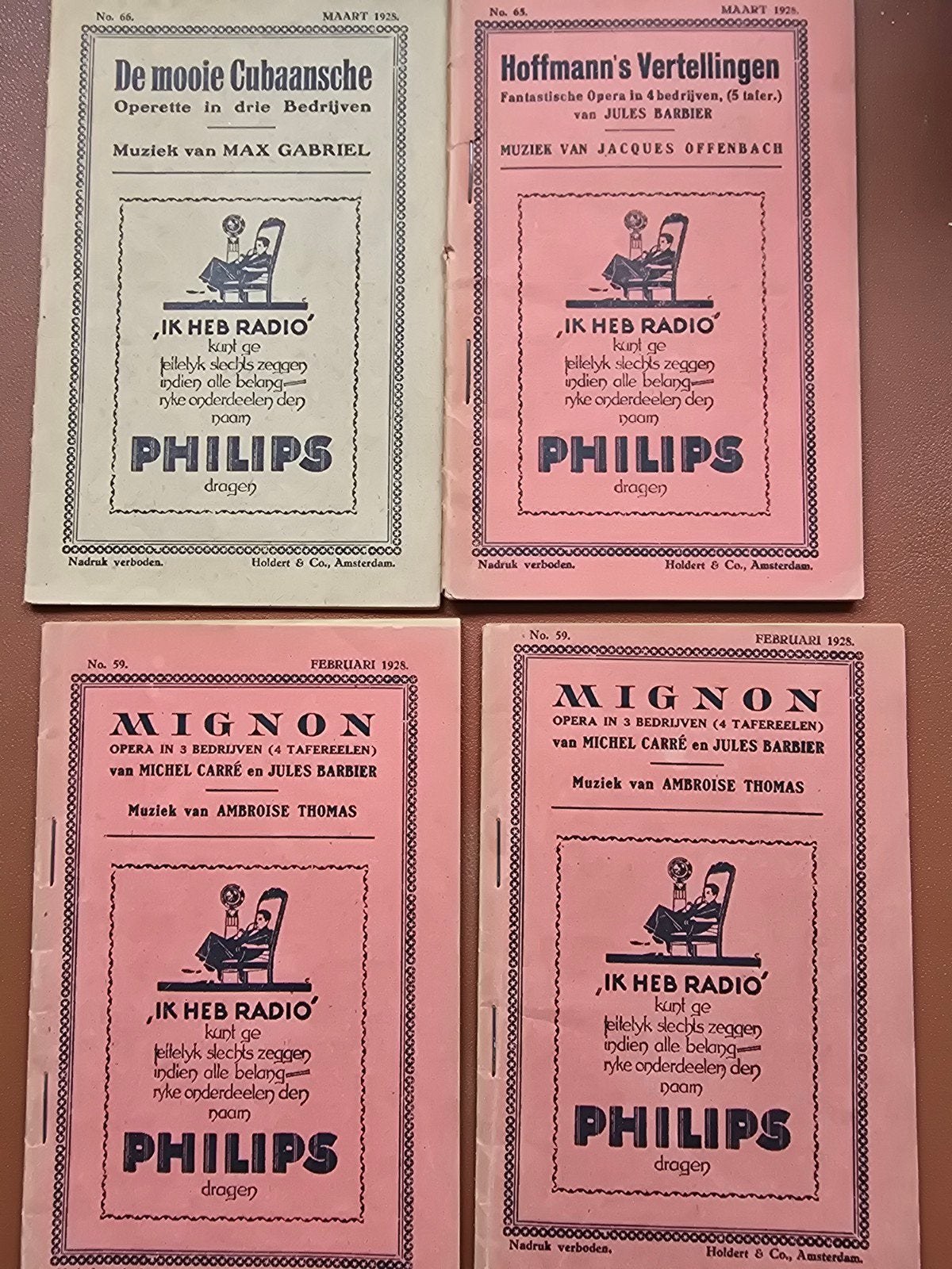 4x Oude Philips Radio Opera Boekjes - Jaren '20, Boeken, Verzenden, Gelezen, Algemeen, Diverse (Max Gabriel, Jacques Offenbach, Ambroise Thomas)
