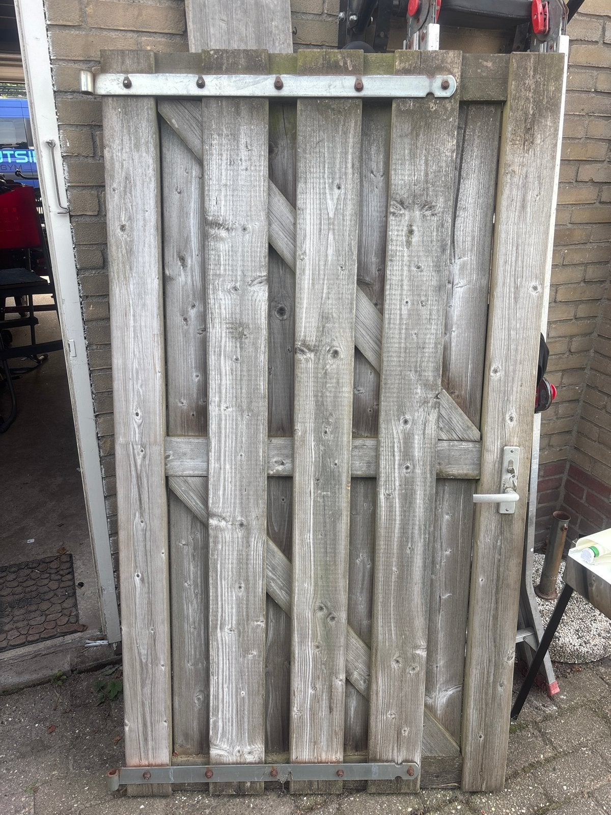 Houten tuinpoort met beslag en slot, Met poort, Gebruikt, Ophalen of Verzenden, Tuinhek