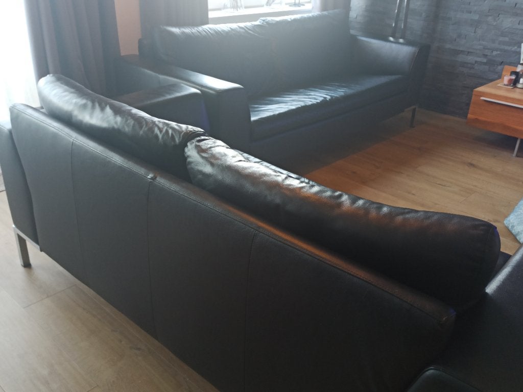 Bankstel leder, prima binnenwerk, Huis en Inrichting, Banken | Bankstellen, Ophalen, Gebruikt, 300 cm of meer, Modern "Montel"