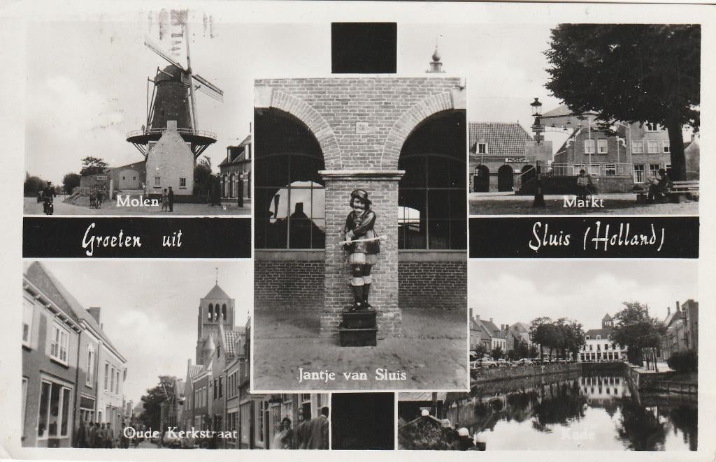 SLUIS Molen Kerkstraat Jantje Markt  Haven Groeten, Verzenden, 1940 tot 1960, Gelopen, Zeeland