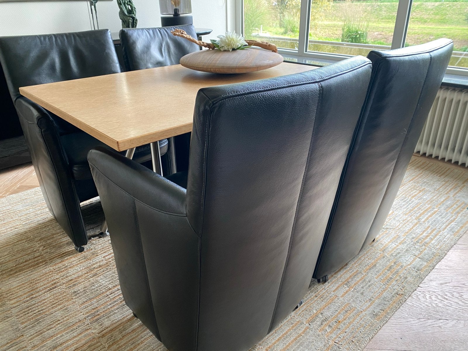 4 Zwarte Leren Fauteuils van Longlife - Zo Goed als Nieuw, Ophalen, Zo goed als nieuw, 50 tot 75 cm, Leer