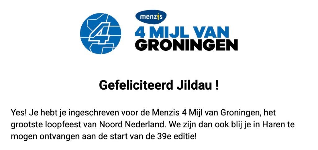 4 mijl Groningen wedstrijdvak 11 oktober 2026, Eén persoon