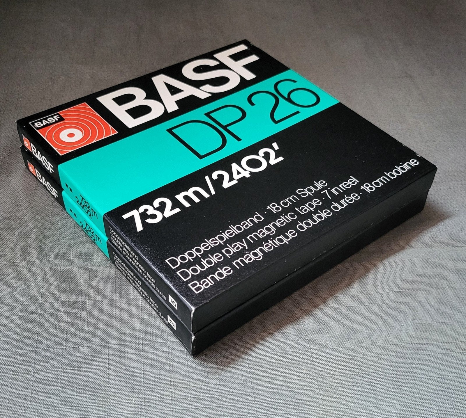 2x BASF DP26 recording tape, 732m/2402ft,  on 18cm reel, Ophalen of Verzenden, Bandrecorder, Met banden