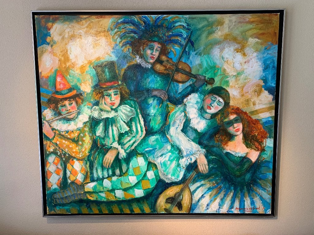 Schilderij Venetiaans bal van Annemarie de Groot, Ophalen, Doek, Portret of Personen, Handgeschilderd