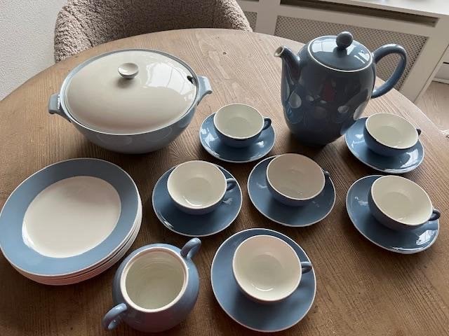 Vintage P. Regout Maastricht servies - Blauw/Wit, Gebruikt, Overige merken, Vintage, Ophalen of Verzenden