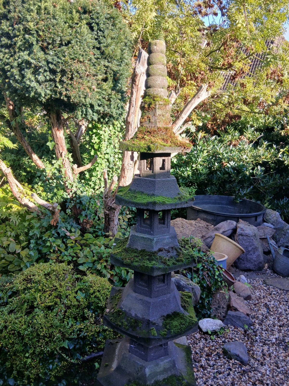Grote Japanse Pagode Lantaarn - 12 losse elementen, Tuin en Terras, Ophalen, Gebruikt, Steen, Overige typen