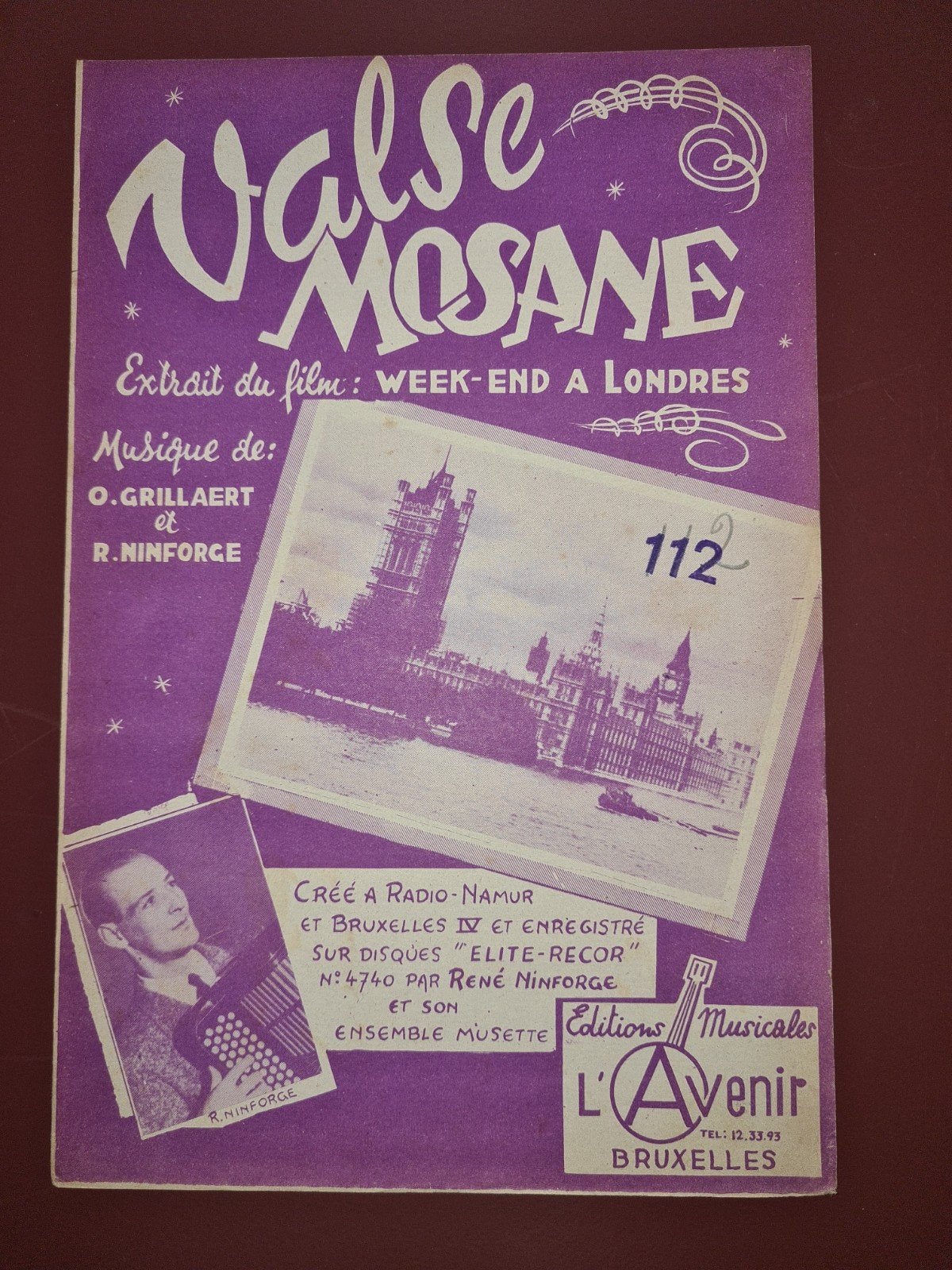 Valse Mosane - bladmuziek uit 'Week-end à Londres', Gebruikt, Filmmuziek en Soundtracks, Piano, Overige soorten