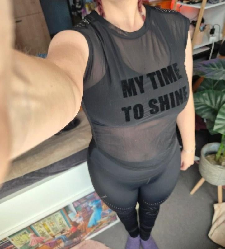 Hunkemoller Time To Shine Sportshirt, maat M, Zwart, Maat 38/40 (M), Verzenden, Zwart, Zo goed als nieuw