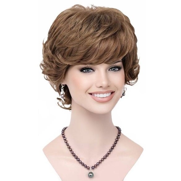 Moderne pruik kort krullend haar lichtbruin asblond kleur 14, Sieraden, Tassen en Uiterlijk, Uiterlijk | Haarverzorging, Verzenden