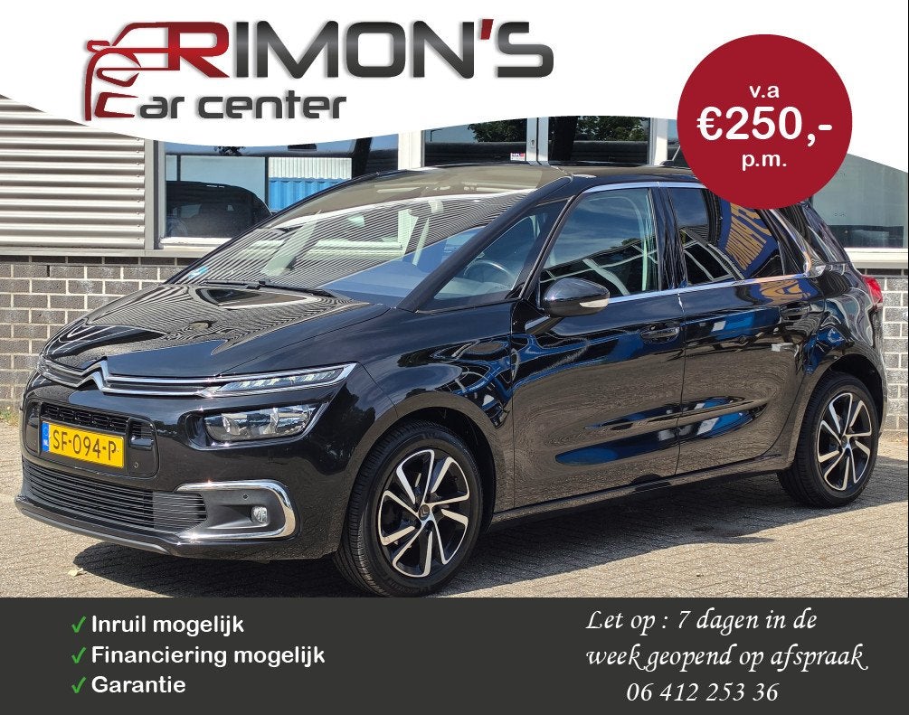 Citroen C4 Picasso 1.2 PureTech Shine Aut Camera New Dis Rie, Auto's, Gebruikt, 1199 cc, 1470 kg, Leder en Stof