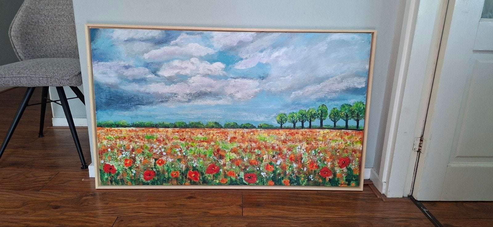 Groot bloemenveld schilderij, Ophalen of Verzenden