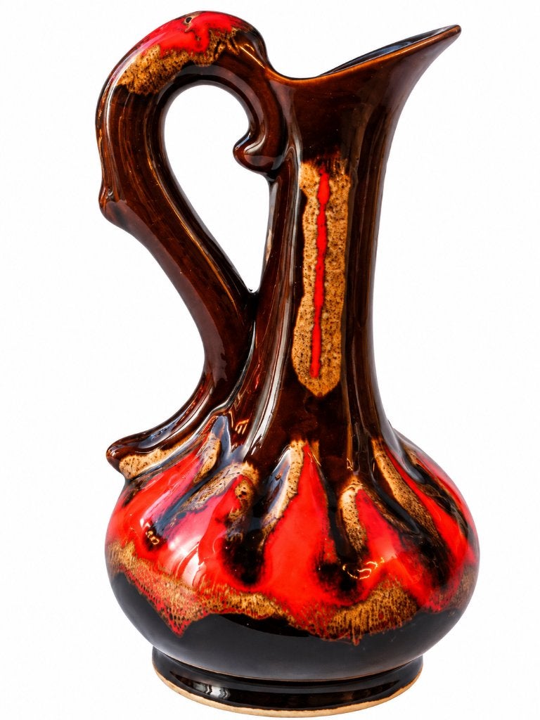Vintage keramieken sierkan – rood/bruin – retro design, Ophalen of Verzenden